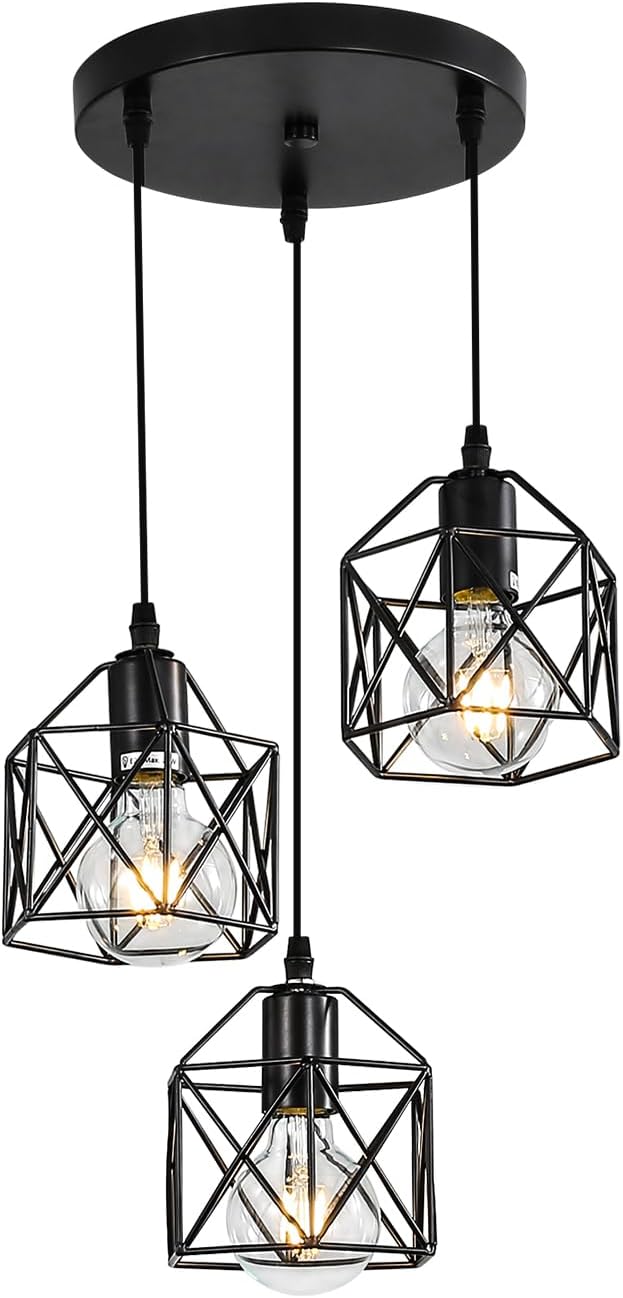 Retro pendant lamp with 3 lights for indoor spaces