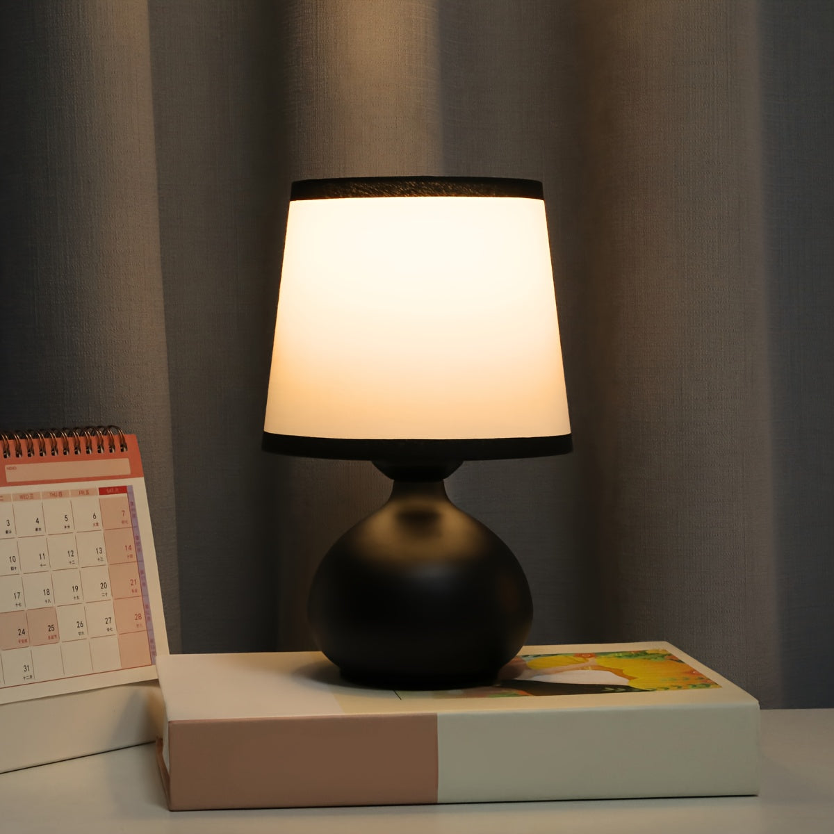Modern table lamp with black base for desk, nightstand or side table