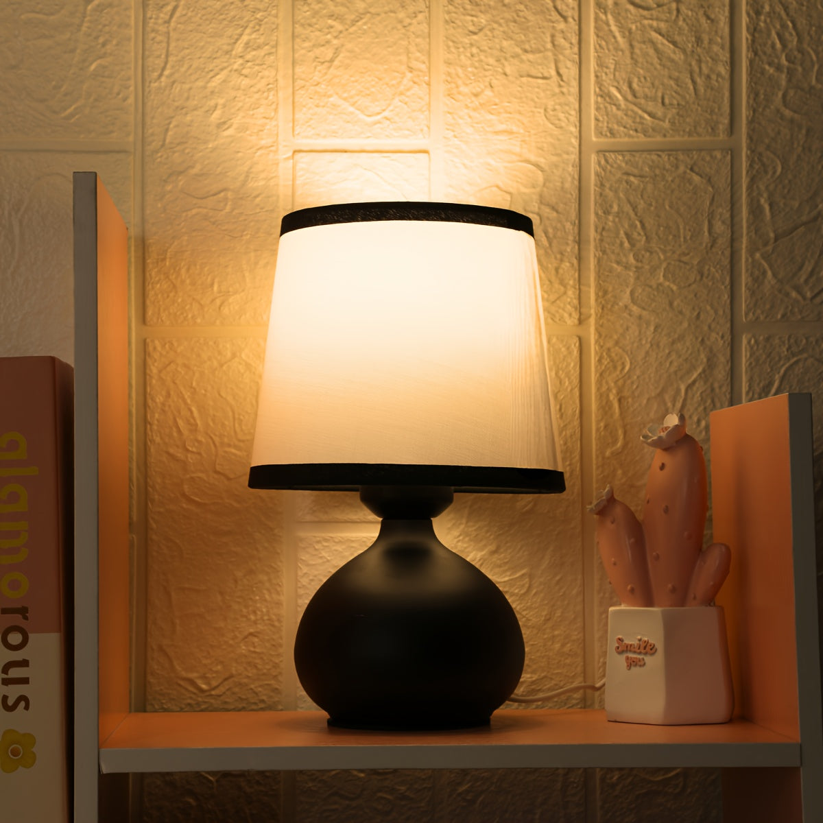 Modern table lamp with black base for desk, nightstand or side table
